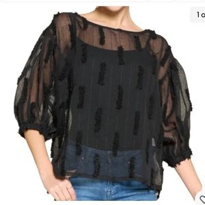 NWT Know One Cares Nordstrom’s Sheer Blouse Size SMALL Black Puffy Sleeves